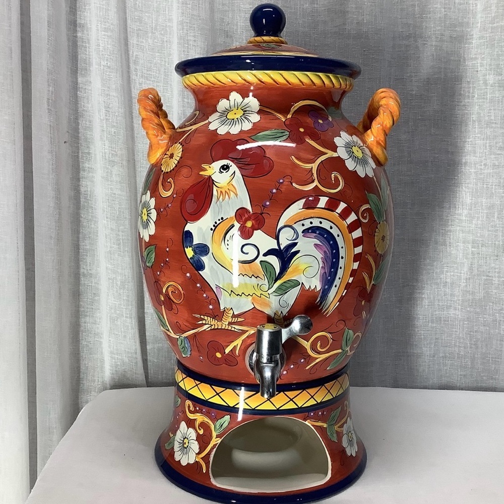Vintage Hand-Painted Italian Style Beverage Dispenser With Stand for Votive Heat - Picture 7 of 7